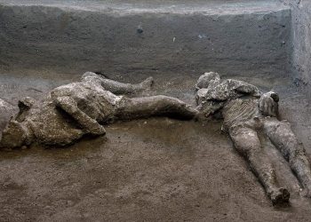Two Male Bodies of a Master and His Slave Unearthed in Ruins from Pompeii